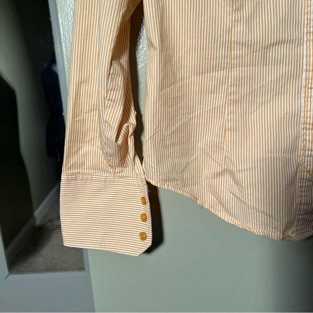 New York & Co Button Down Shirt Yellow White Pinstripes S - Picture 4 of 8